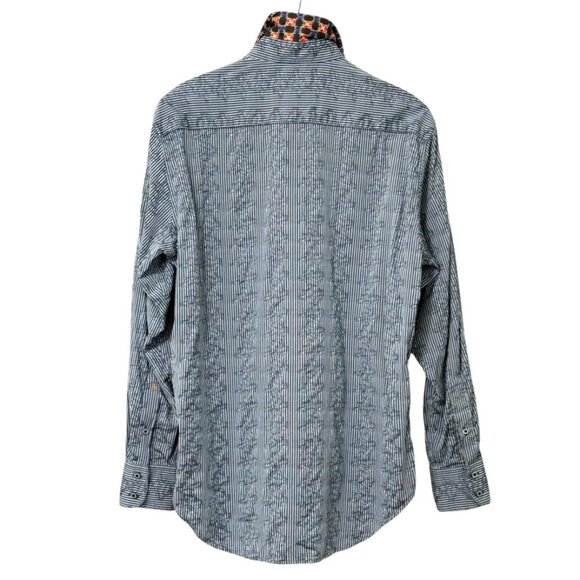 Robert Graham Button Down Shirt Blue Gray Striped Paisley Contrast Cuffs Size M - Picture 4 of 10